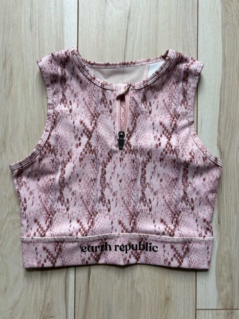 Snake Print Zip Front Sports Bra Crop Top Pink Athleisure Workout Top S